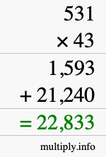 How to calculate 531 times 43 using long multiplication