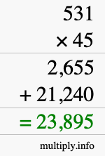 How to calculate 531 times 45 using long multiplication