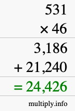 How to calculate 531 times 46 using long multiplication
