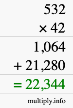 How to calculate 532 times 42 using long multiplication How to calculate 532 times 42 using long multiplication