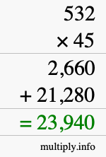 How to calculate 532 times 45 using long multiplication