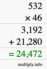 How to calculate 532 times 46 using long multiplication