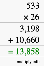 How to calculate 533 times 26 using long multiplication