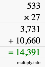 How to calculate 533 times 27 using long multiplication How to calculate 533 times 27 using long multiplication