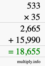 How to calculate 533 times 35 using long multiplication
