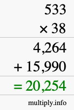 How to calculate 533 times 38 using long multiplication