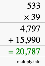 How to calculate 533 times 39 using long multiplication