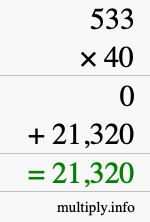 How to calculate 533 times 40 using long multiplication