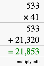 How to calculate 533 times 41 using long multiplication