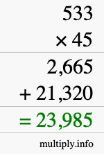 How to calculate 533 times 45 using long multiplication