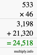 How to calculate 533 times 46 using long multiplication
