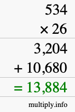 How to calculate 534 times 26 using long multiplication