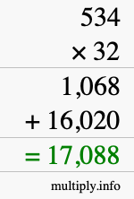 How to calculate 534 times 32 using long multiplication