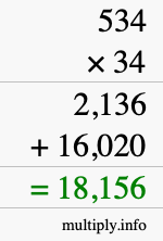 How to calculate 534 times 34 using long multiplication