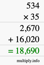 How to calculate 534 times 35 using long multiplication