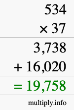 How to calculate 534 times 37 using long multiplication