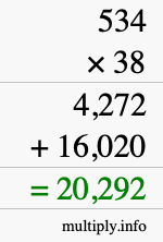 How to calculate 534 times 38 using long multiplication