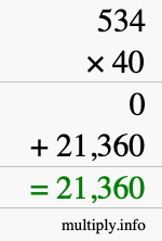 How to calculate 534 times 40 using long multiplication