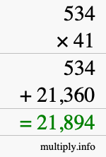 How to calculate 534 times 41 using long multiplication