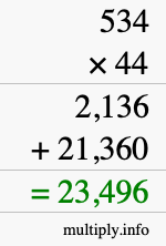 How to calculate 534 times 44 using long multiplication