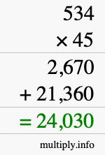 How to calculate 534 times 45 using long multiplication