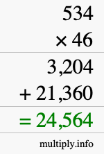 How to calculate 534 times 46 using long multiplication