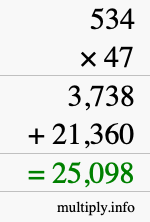 How to calculate 534 times 47 using long multiplication