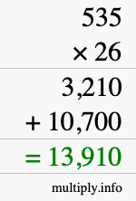 How to calculate 535 times 26 using long multiplication