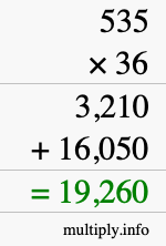 How to calculate 535 times 36 using long multiplication