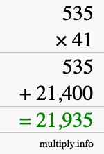 How to calculate 535 times 41 using long multiplication