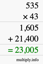 How to calculate 535 times 43 using long multiplication