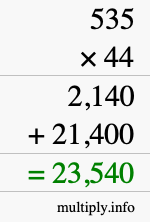 How to calculate 535 times 44 using long multiplication