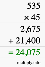 How to calculate 535 times 45 using long multiplication
