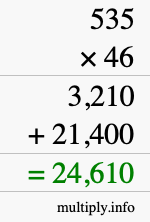 How to calculate 535 times 46 using long multiplication