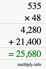 How to calculate 535 times 48 using long multiplication How to calculate 535 times 48 using long multiplication