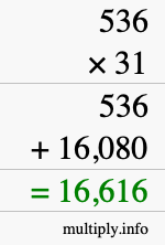 How to calculate 536 times 31 using long multiplication