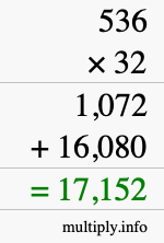 How to calculate 536 times 32 using long multiplication