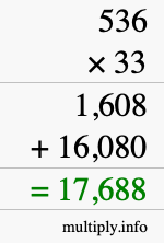 How to calculate 536 times 33 using long multiplication