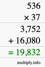 How to calculate 536 times 37 using long multiplication