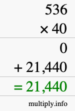 How to calculate 536 times 40 using long multiplication