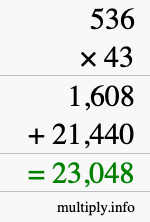 How to calculate 536 times 43 using long multiplication