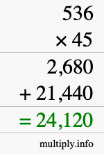 How to calculate 536 times 45 using long multiplication
