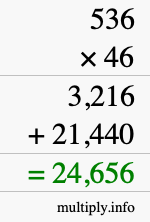 How to calculate 536 times 46 using long multiplication