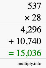 How to calculate 537 times 28 using long multiplication How to calculate 537 times 28 using long multiplication