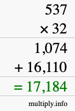 How to calculate 537 times 32 using long multiplication