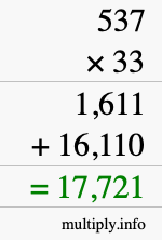 How to calculate 537 times 33 using long multiplication