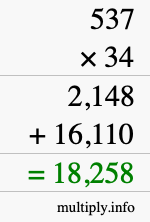 How to calculate 537 times 34 using long multiplication