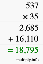 How to calculate 537 times 35 using long multiplication