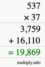 How to calculate 537 times 37 using long multiplication
