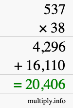 How to calculate 537 times 38 using long multiplication